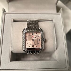 Michele Deco stainless steel diamond bezel watch